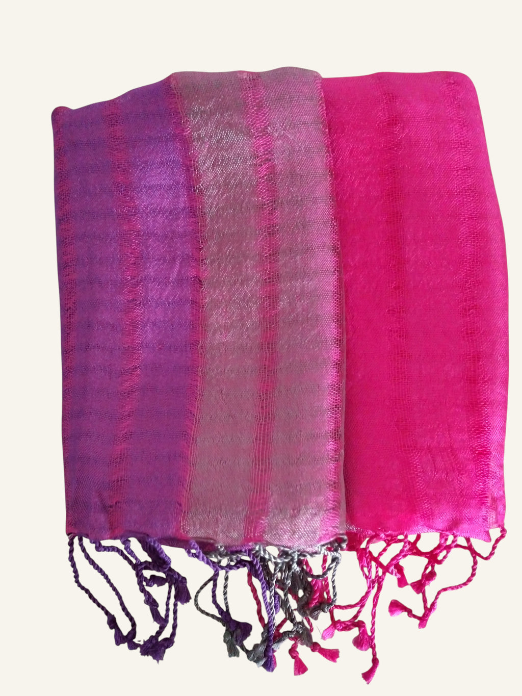 Tricolor Thick Striped Vegan Silk Shawl