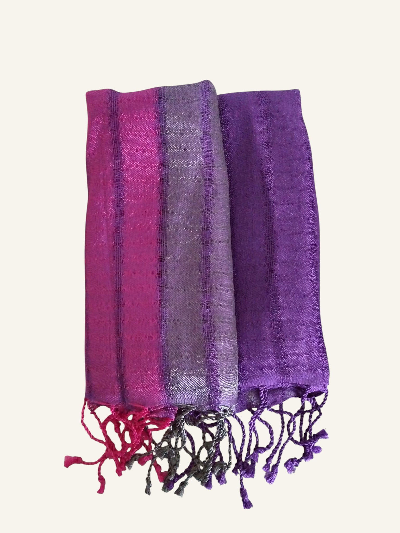 Tricolor Thick Striped Vegan Silk Shawl