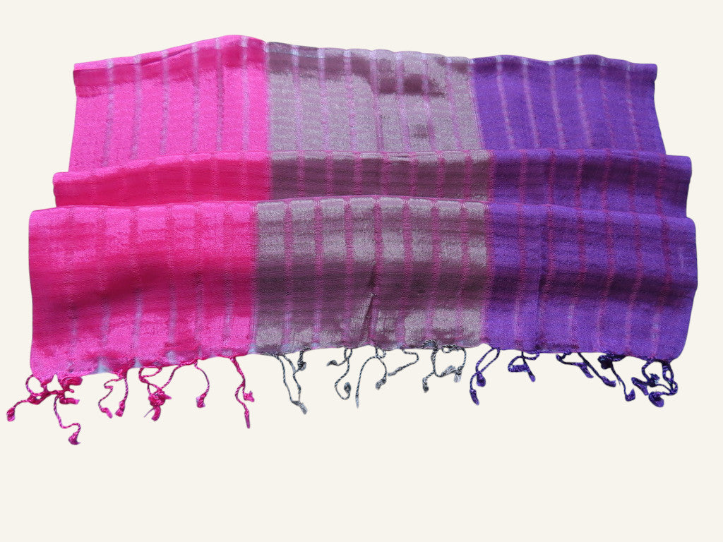 Tricolor Thick Striped Vegan Silk Shawl