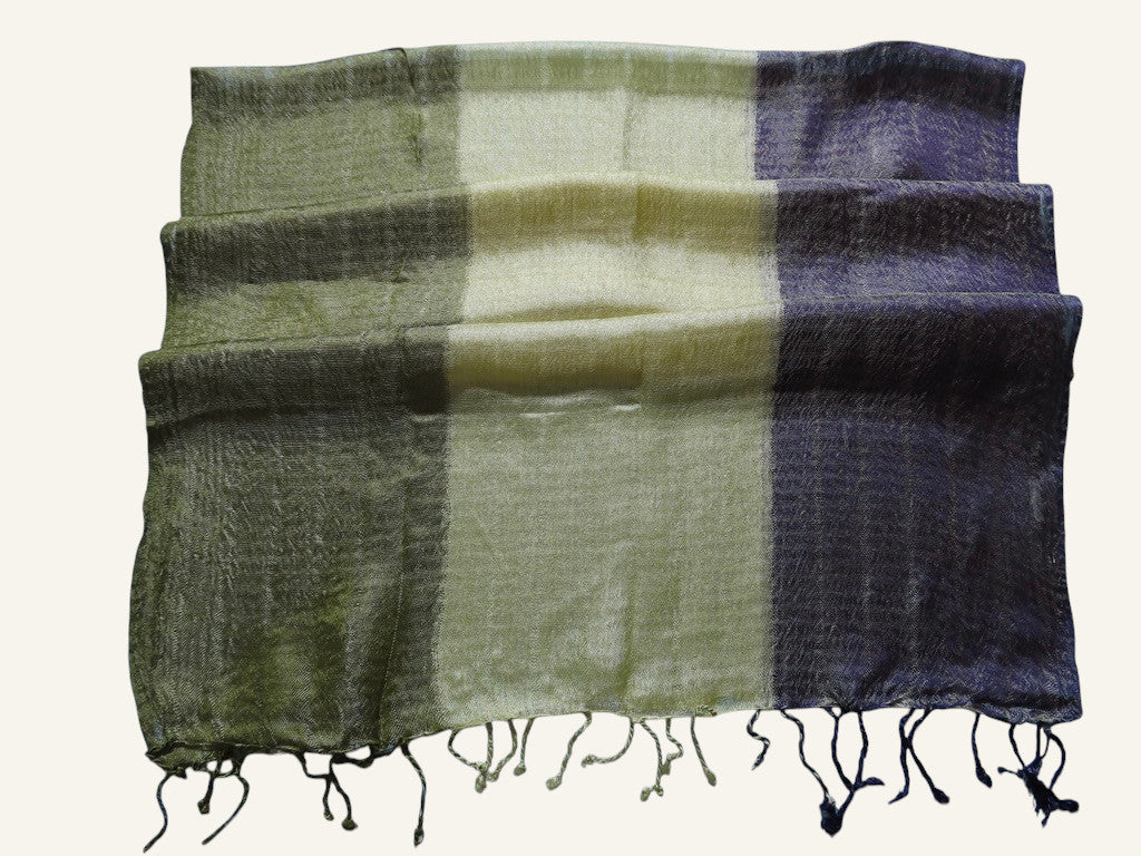 Tricolor Thick Striped Vegan Silk Shawl
