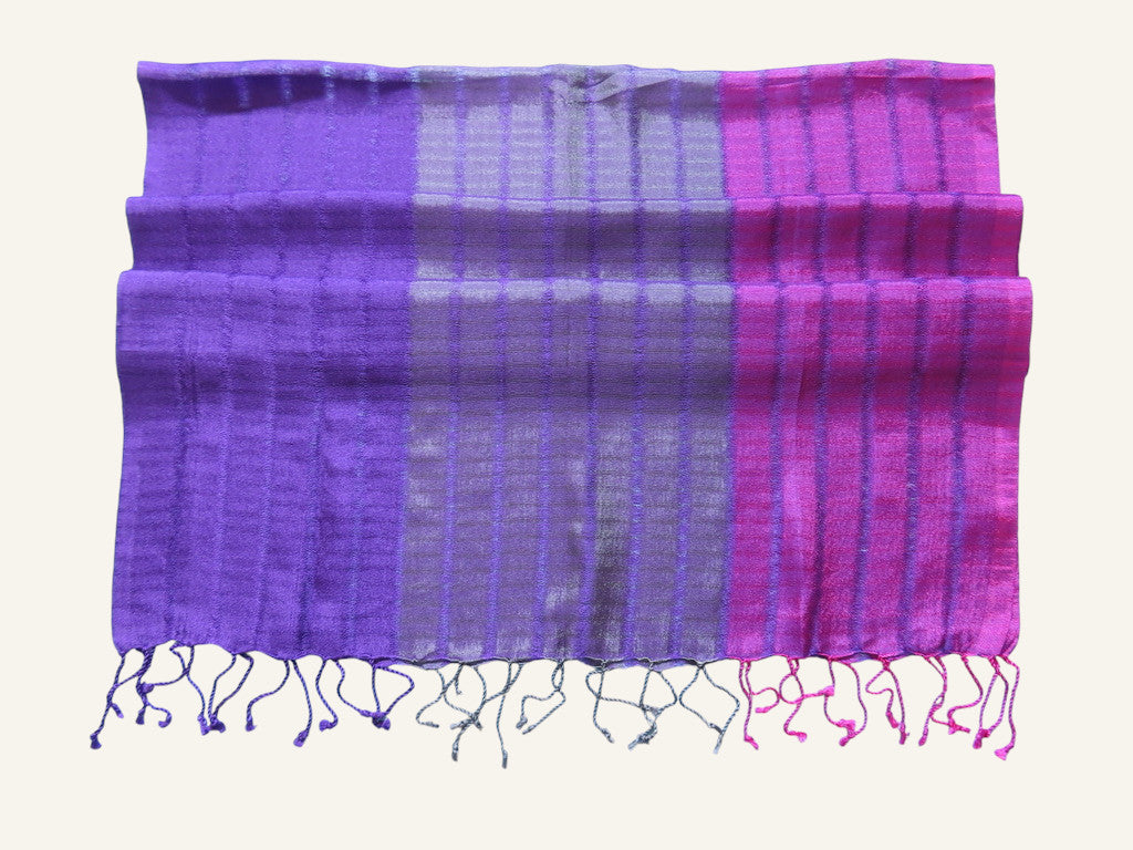 Tricolor Thick Striped Vegan Silk Shawl