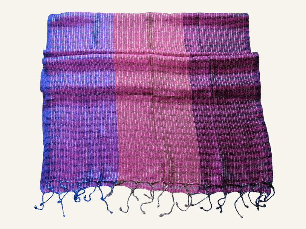 Tricolor Thin Striped Vegan Silk Shawl