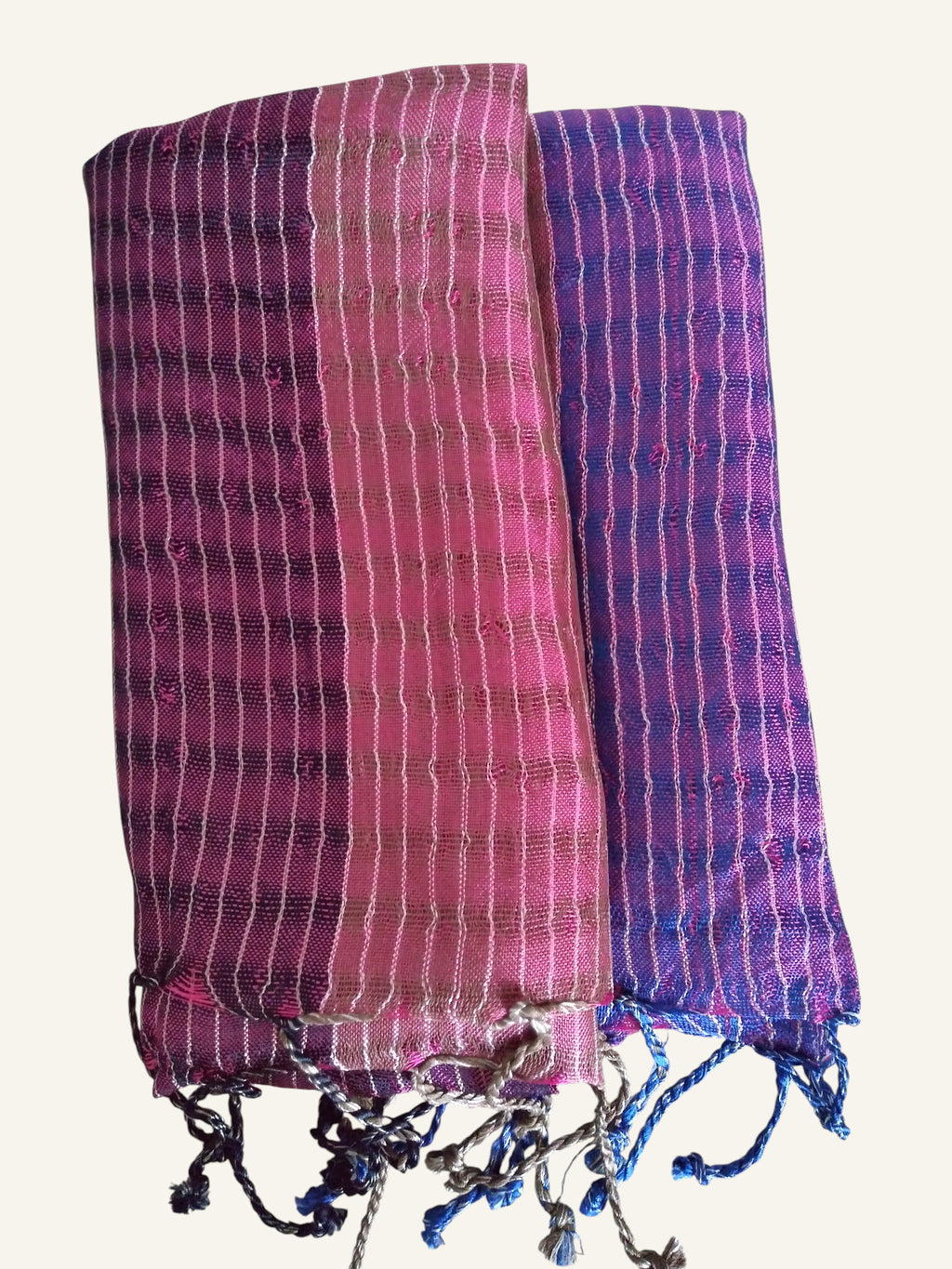 Tricolor Thin Striped Vegan Silk Shawl