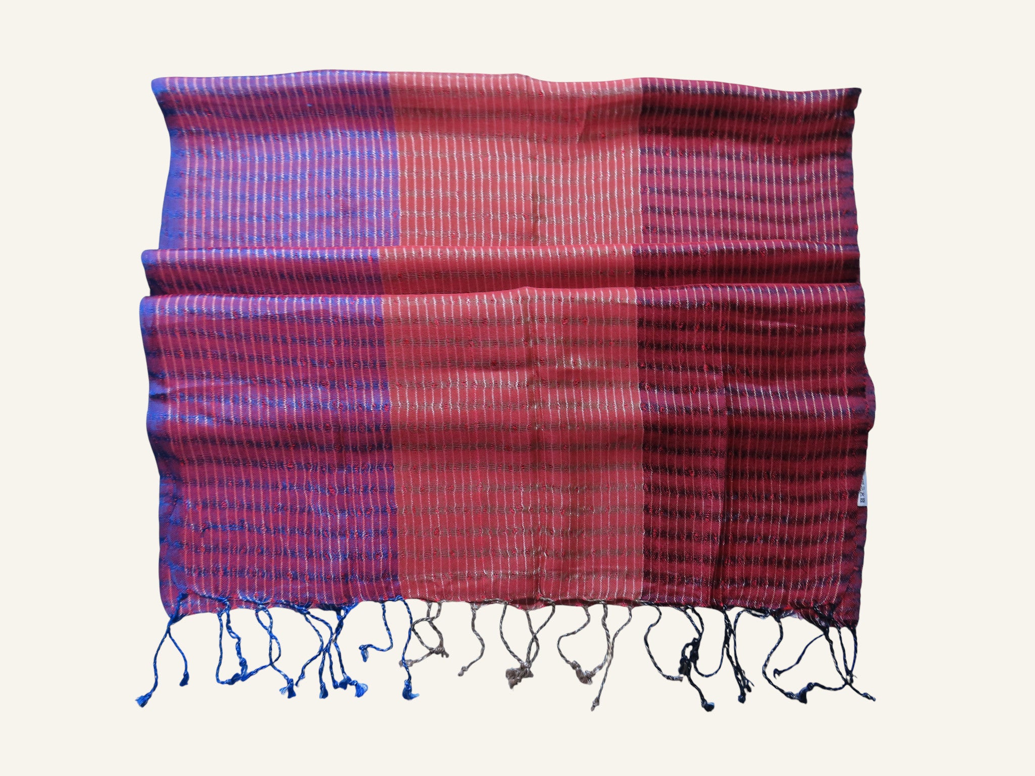 Tricolor Thin Striped Vegan Silk Shawl