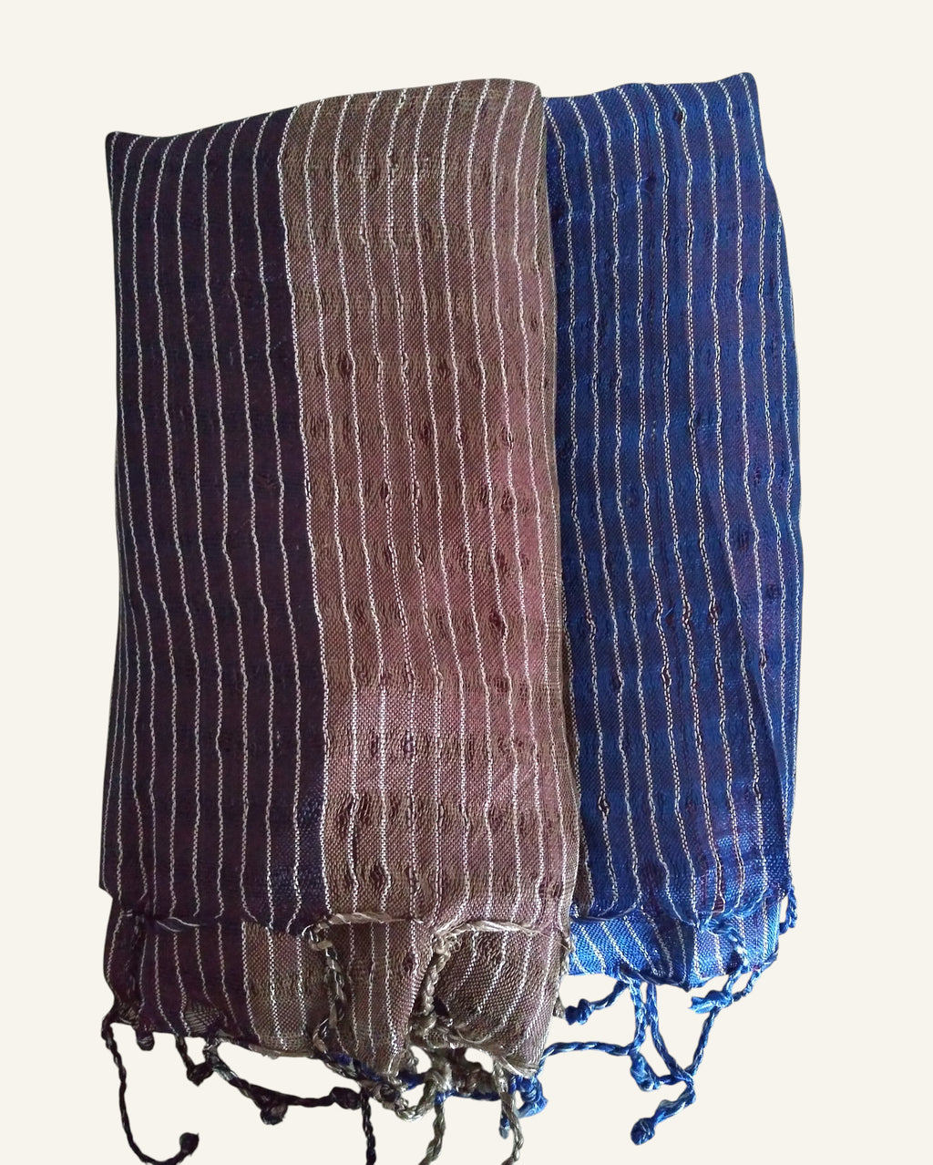 Tricolor Thin Striped Vegan Silk Shawl