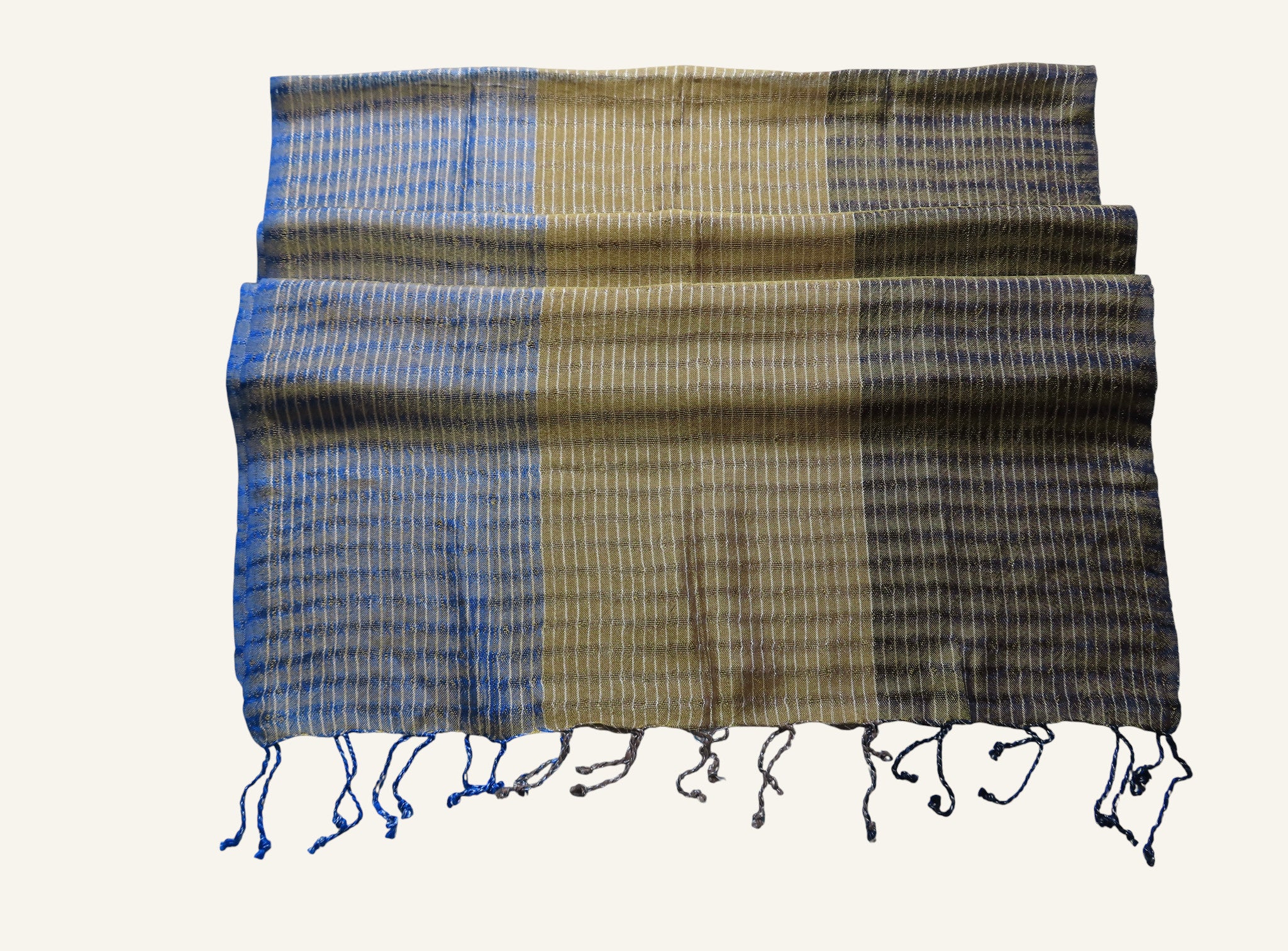 Tricolor Thin Striped Vegan Silk Shawl